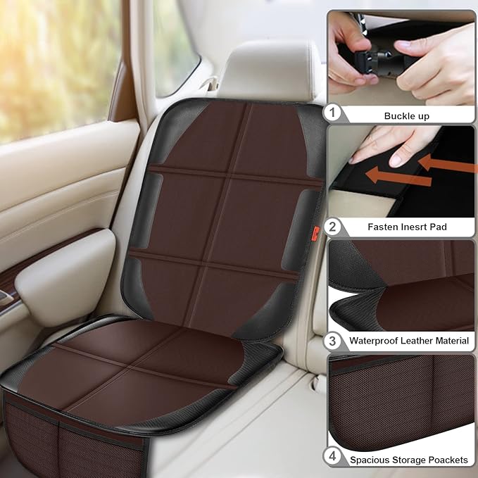 Car Seat Protector,2 Pack Automotive Seat Protectors Baby Carseat Pad Waterproof & Durable 600D Fabric for Child Baby Car Seat Mat Vehicle Pet Cover 2 Storage Pockets (Brown)-CubbioJoy