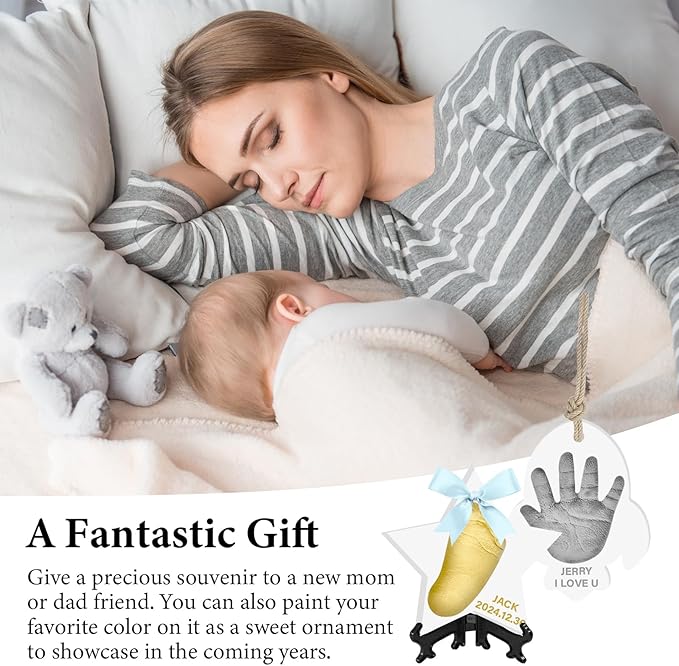 Baby Hand & Footprint Keepsake Kit - Personalized Handprint Footprint Ornament for Newborn Babies, New Mom Gifts, Baby Shower & Registry, Nursery Picture Frame, Pet Paw Print Ornament-CubbioJoy