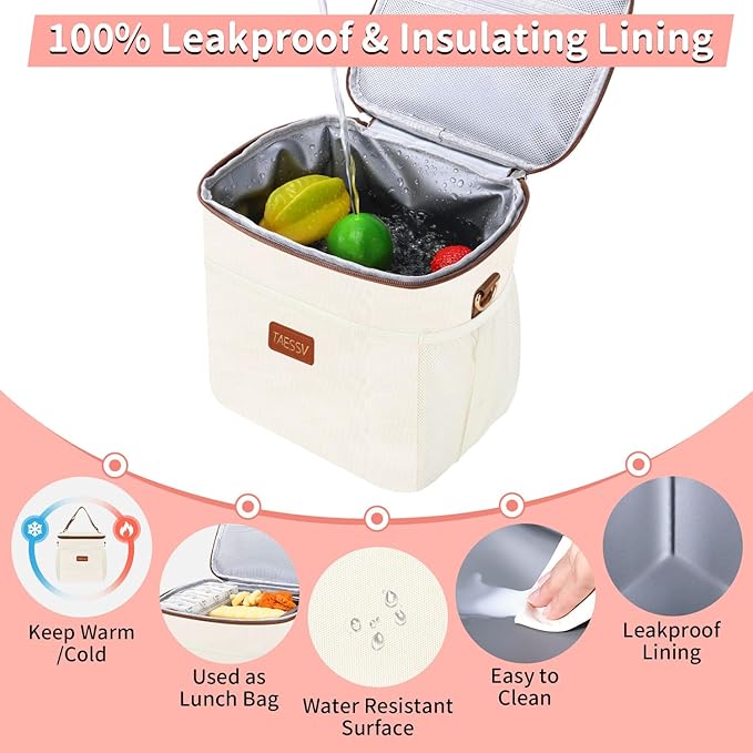 Breastmilk Cooler Bag with Ice Pack - Breast Milk Cooler Travel Bag Fits 6 Bottles Up to 11 Oz Insulated Baby Bottle Cooler Bag Breastmilk Storage Bag Cooler Perfect for Nursing Mom Daycare, Beige-CubbioJoy