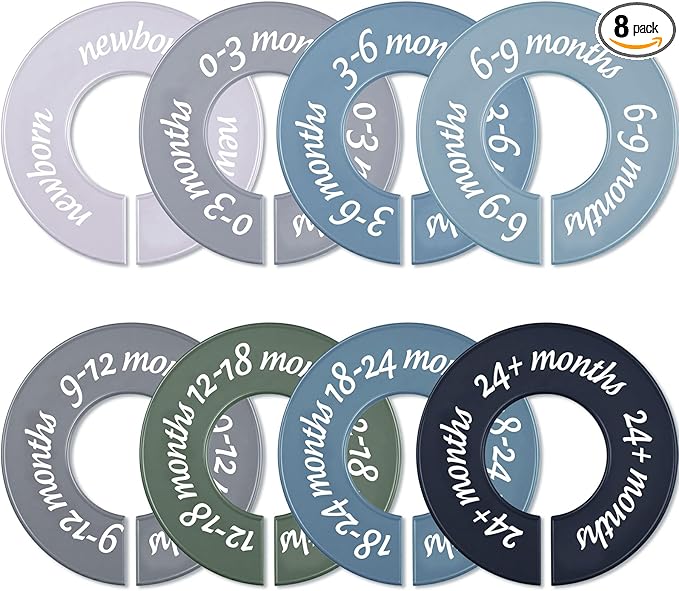 8 Pcs Baby Closet Dividers Unisex Baby Clothes Organizers Clear Labels for Nursery Closet Organizer & Decor Nursery Fits Most Rods(Modern,Cool Colors)-CubbioJoy