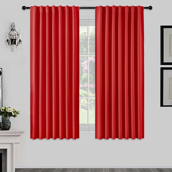 Joydeco 72 Inch Blackout Curtains for Bedroom, Thermal Insulated Black Out Curtains, Room Darkening Drapes for Living Room Window Rod Pocket Back Tab (W52 x L72 Inch, Red)-CubbioJoy