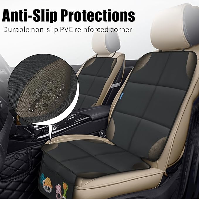 Car Seat Protector for Child Carseat, 1 Pack Protect Car Seats Cover for Baby with Thickest Padding and Non-Slip Padded Backing Mesh Pockets Kids Pets Car Back Seat Protectors(Darkgrey)-CubbioJoy