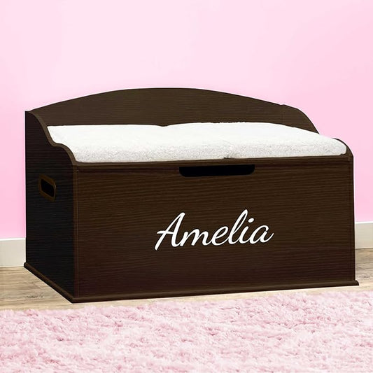 DIBSIES Personalized Creative Wonders Toy Box, Signature Series for Girls, 30 x 19.25 x 18 inches, Soft-Close Lid (Espresso)-CubbioJoy