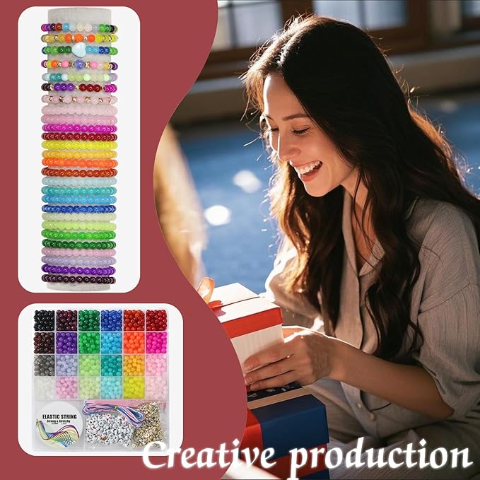 JULIMAIDONG 6mm Glass for Bracelets 1400pcs, 24 Colors Round Crystal Glass Bracelet Making Kit for Jewelry Making Kits Bead DIY Crafts with Spacer Charms Accessories (6mm, 24Color)-CubbioJoy