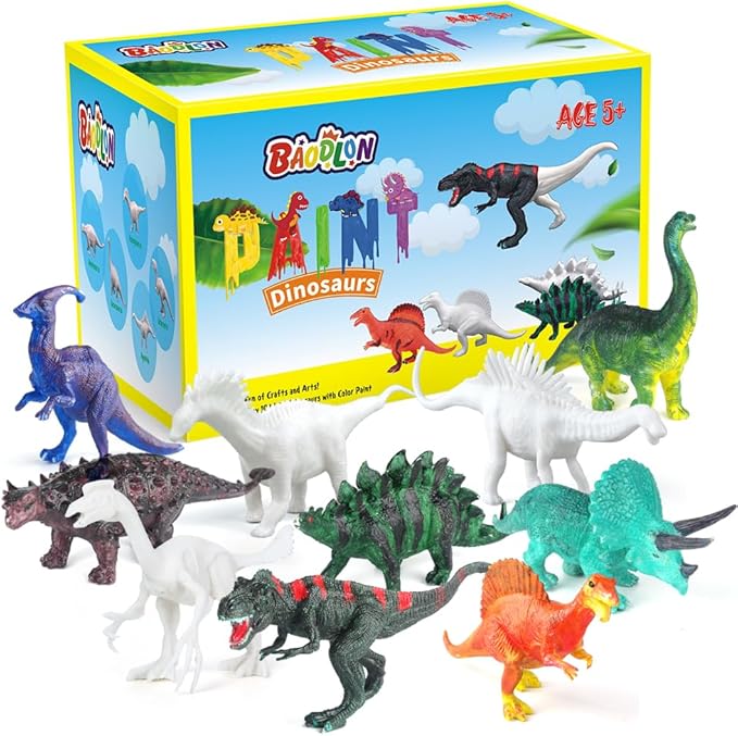 BAODLON Kids Arts Crafts Set Dinosaur Toy Painting Kit - 10 Dinosaur Figurines, Decorate Your Dinosaurs, Create a Dino World Painting Toys Gifts for 5, 6, 7, 8 Year Old Boys Kids Girls Toddlers-CubbioJoy