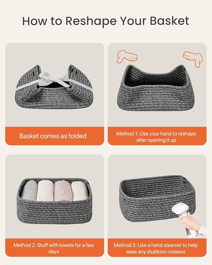 KALLAX Small Woven Basket, 12 x 8 x 4.5 Inches, Storage Basket for Organizing, Cute Small Rope Shelf Closet Cube Storage Bins Baskets for Shelves, Dog Toy Gift Baskets Empty, 3 Pack Mixed Black-CubbioJoy