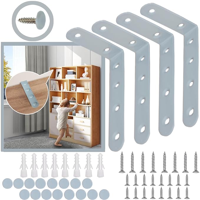 Anti Tip Furniture Anchors for Baby Pet Proofing,Furniture Wall Anchor Furniture Dresser Bookshelf Falling Prevention Device for Children (Grey)-CubbioJoy
