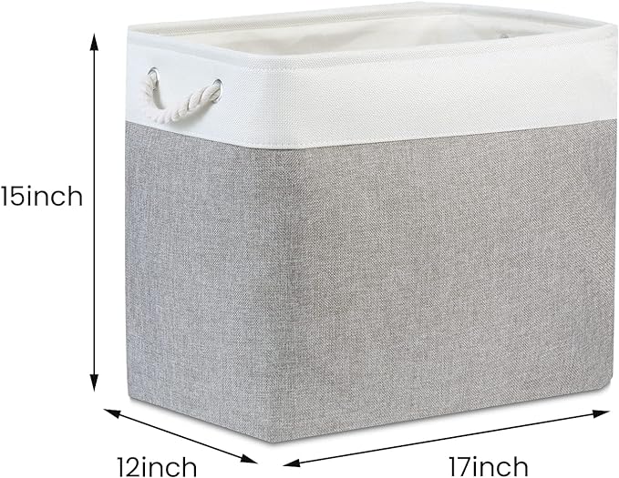 Bidtakay Large Storage Bins for Clothes Fabric Deep Baskets for Organizing Set of 2 Grey Fabric Pantry Storage Bins for Hallway Living Room Blankets 17x12x15 in Extra Large Shelf Tote Baskets-CubbioJoy