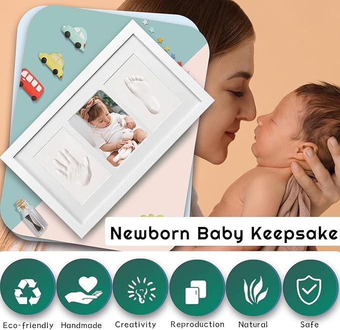 Baby Clay Hand and Footprint Kit, Newborn Keepsake Frame, Personalized Baby Gifts for New Mom Nursery Decor, Baby First Christmas Gifts for Girls Boys Baby Shower Gifts-CubbioJoy