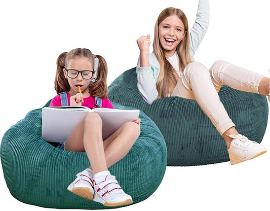 2 Pcs Classic Bean Bag Chair, with Faux Rabbit Fur Cover for Teens and Kids, Memory Foam Bean Bag Chairs, Ultra Soft Faux Fur Fabric, 2.5 feet Round Fluffy Bean Bag Sofa-CubbioJoy