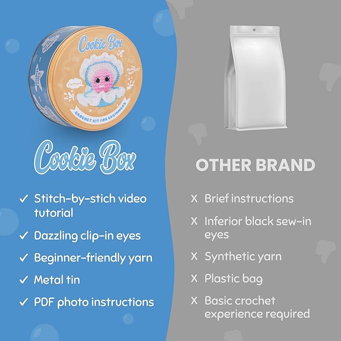 Cookie Box Crochet Kit for Beginners - Learn to Craft Amigurumi Stuffed Animals - Knitting Gift for Kids and Adults - Beginner-Friendly Yarn - Stitch-by-Stitch Video Tutorial - Oyster Pearl-CubbioJoy