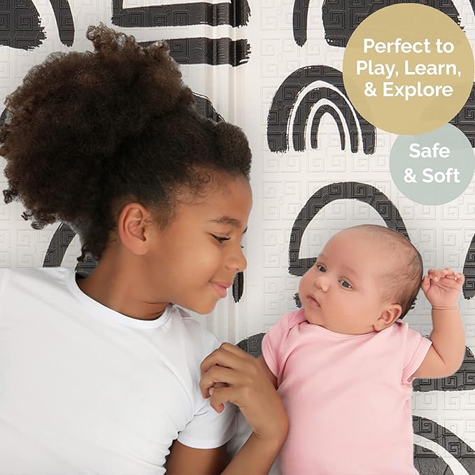 JumpOff Jo - Extra Large Waterproof Foam Padded Play Mat for Infants, Babies, Toddlers, Play Pens & Tummy Time, Foldable Activity Mat, 77 x 70 x 0.6 inches-CubbioJoy