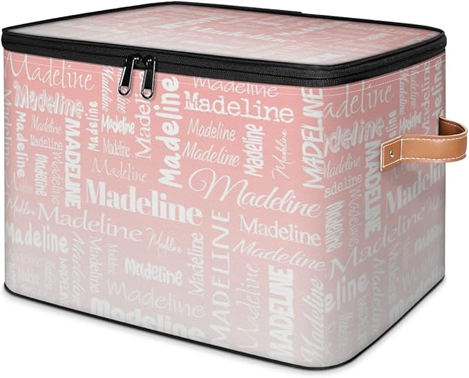 Custom Storage Basket with Name, Personalized Storage Bins with Zipper Lid, Foldable Fabric Storage Box Large capacity with Handle Pink White-CubbioJoy