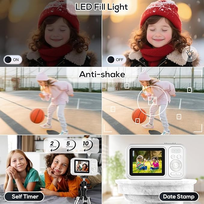 Digital Camera for Kids, WITYEAH 48MP FHD 1080P Point and Shoot Digital Cameras with 16X Zoom Anti-Shake, Compact Portable Cameras for Photography, for Boys Girls Teens Beginners,White-CubbioJoy