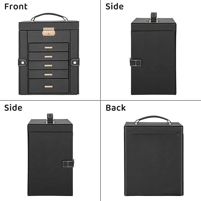 AKOZLIN 6-Tier Jewelry Box Lockable Leather Jewelry Storage Case with 5 Drawers for Women Girls Ring Necklace Earring Bracelet Holder Organizer with Mirror-CubbioJoy