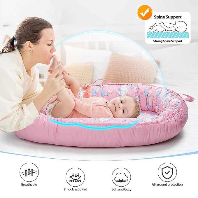 Baby Lounger - Breathable & Soft Baby Nest, Portable and Lightweight Tummy Time Lounger for Home and Travel, Ideal Newborn Babies Essentials Baby Shower Gifts-CubbioJoy