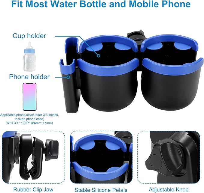 Accmor Stroller Cup Holder with Phone Holder, Bike Cup Holder, Universal Cup Holder for Uppababy Nuna Doona Strollers, 2-in-1 Cup Phone Holder for Stroller, Bike, Wheelchair, Walker, Scooter-CubbioJoy