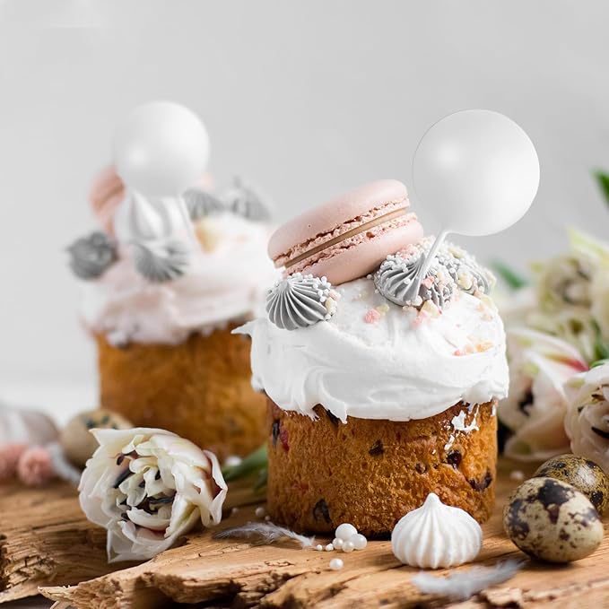 75 Pieces White Cake Balls Topper Decorations Foam Cupcake Topper Mini Balloon Cake Topper Picks for Cake Deco Birthday Party Wedding-CubbioJoy