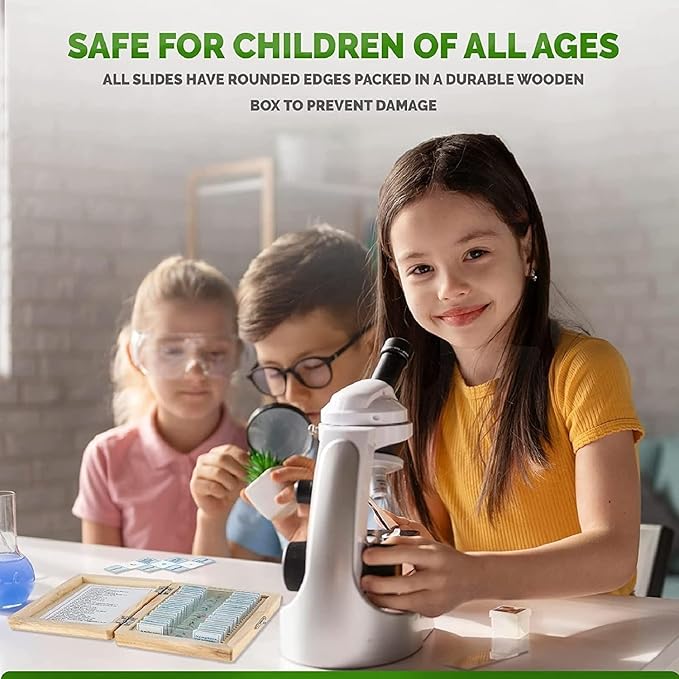 AmScope PS25W Prepared Microscope Slide Set for Basic Biological Science Education, 25 Slides, Includes Fitted Wooden Case-CubbioJoy