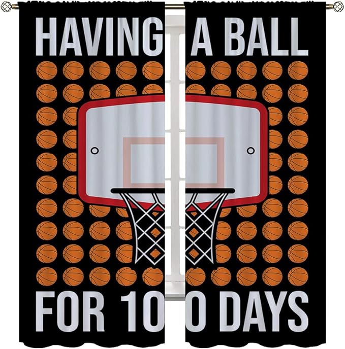 Basketball Blackout Curtains for Boy Girl Room Darkening Decor,Sports Themed Hoop and Many Basketballs Bedroom Living Room Home Rod Pocket Thermal Insulated Window Curtain/Drapes Panel,63x63 Inch…-CubbioJoy