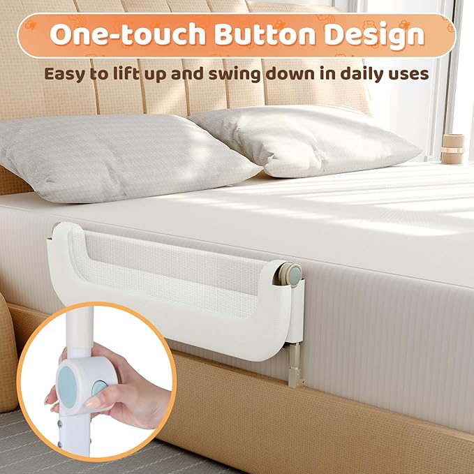 Bed Guard Rail for Toddlers - 47inch Foldable & Adjustable Height Baby Bed Safety Side Rails - Large Toddler Crib Railing Guard for Twin, Bunk, Full Size, Queen & King, Full Size Bed-CubbioJoy