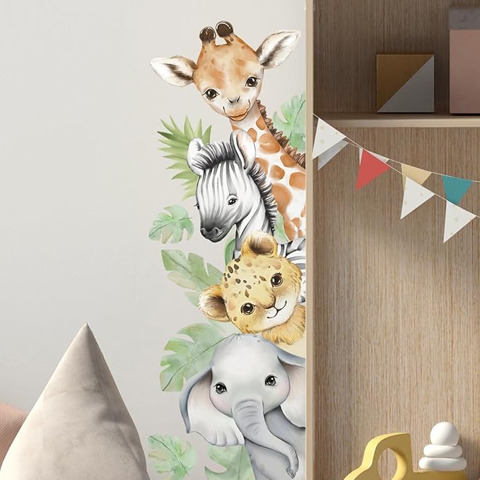 44.88x 15.75 Inch Watercolor Animal Wall Decals Jungle Animal Wall Stickers Tiger Elephant Giraffe Removable Peel and Stick Wall Decals for Nursery Playroom Bedroom Classroom Kindergarten Wall Decor-CubbioJoy