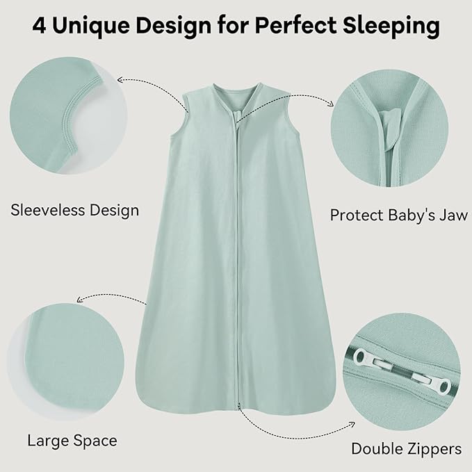 Baby Sleep Sack 6-12 Months 0.5 Tog Wearable Blanket Baby, 3 Pack 100% Cotton Lightweight Sleeping Sack with 2-Way Zipper for Newborn Infant Excavator-CubbioJoy