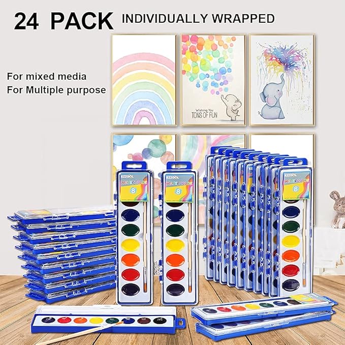 24 Count Watercolor Paints, 8 Colors, Washable, Non-Toxic, Perfect for Kids 3+-CubbioJoy