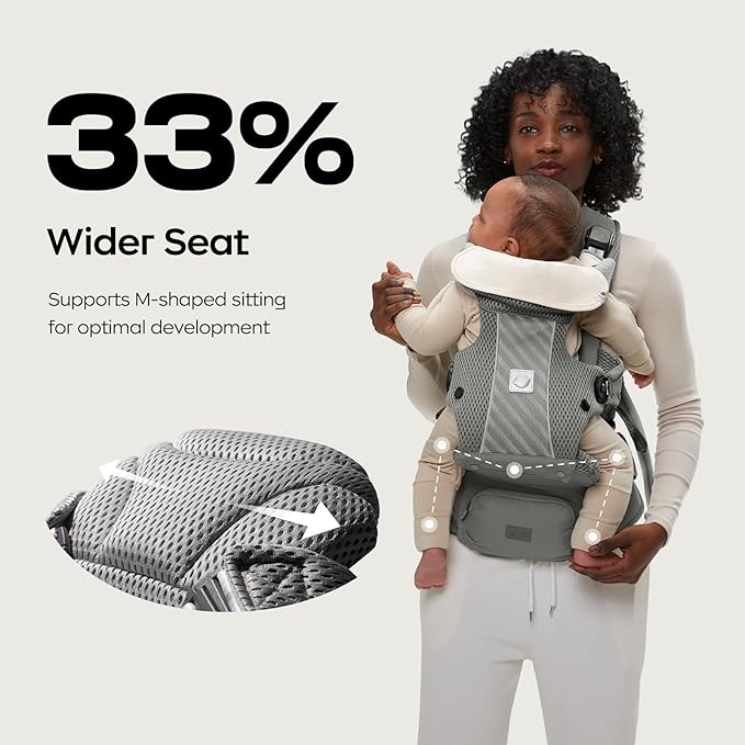 Bc Babycare Hexa Effortless Baby Carrier with Hip Seat - Ergonomic Toddler Carrier (13.2-33 lbs), Adjustable Slide Lock & Knob, Hip-Healthy Design for Parent's Back Relief, Gray-CubbioJoy