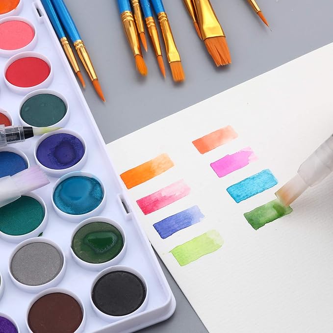AROIC 36 Colors Watercolor Paint Set, Watercolor Pan Set with 10 Nylon Brushes and 6 Refillable Water Brushes. Perfect for Adults, Children and Beginner Artists.-CubbioJoy