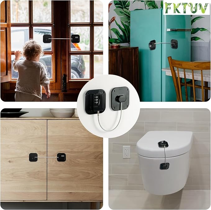 Child Safety Cabinet Locks,Drawer Locks with Combination Closet Lock,Fridge Lock,Child Proof Refrigerator Lock,Child Lock(Black 4Pcs)-CubbioJoy