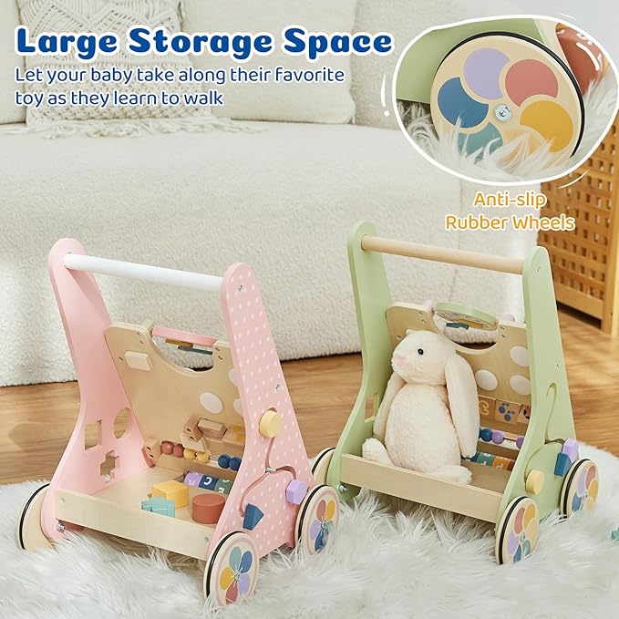 Baby Push Walker for Baby Boy 6-12 Months, Wooden Baby Walker Push Toy, Learning to Walk, Baby Walkers for Girls, Montessori Walker Toy with Wheels-CubbioJoy