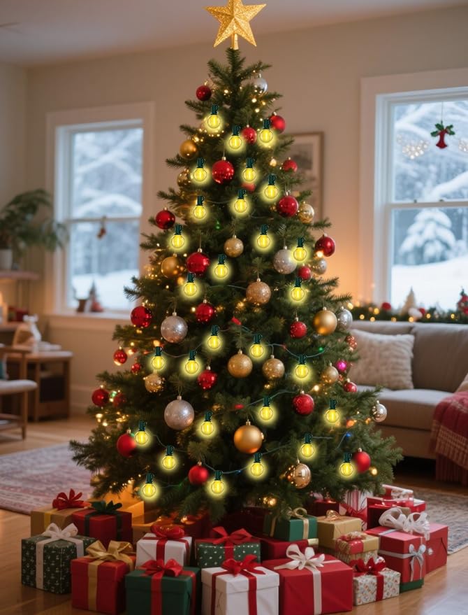 25FT LED Outdoor Christmas String Lights Waterproof, Hanging G40 Globe Patio Lights with 27 LED Shatterproof Warm White Bulbs, Outdoor Christmas Decorations Light for Wedding Party Backyard, Green-CubbioJoy