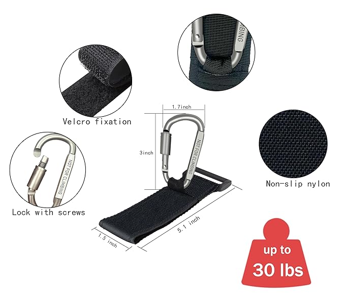 4 Pcs Baby Stroller Hook, Carry 30 lbs per Stroller Carabiner Clip, Adjustable Baby Stroller & Car Seat Hook for Hanging Diaper Bag, Wheelchair,Golf cart, Shopping and Pet Cart-CubbioJoy