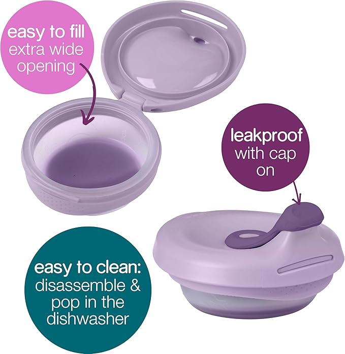 b.box Fill + Feed (Peony) | Reusable Baby Food Pouch | For Babies & Toddlers 4m+ | Silicone/Nylon Pouch, BPA-Free Lid | Dishwasher & Microwave Safe | 110mL (3.7oz, ½ Cup) Capacity-CubbioJoy