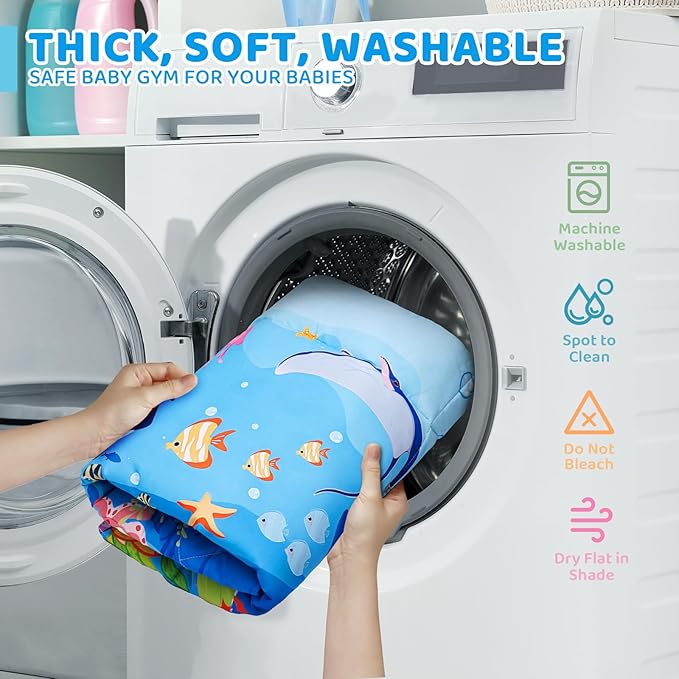 Baby Gym Play Mat, 8-in-1 Ocean Theme Tummy Time Mat & Ball Pit, Washable Baby Activity Play Mat for Visual, Hearing, Sensory, Motor Development, Baby Toys Gift for Toddler Infant 0-3-6-9-12-18 Months-CubbioJoy