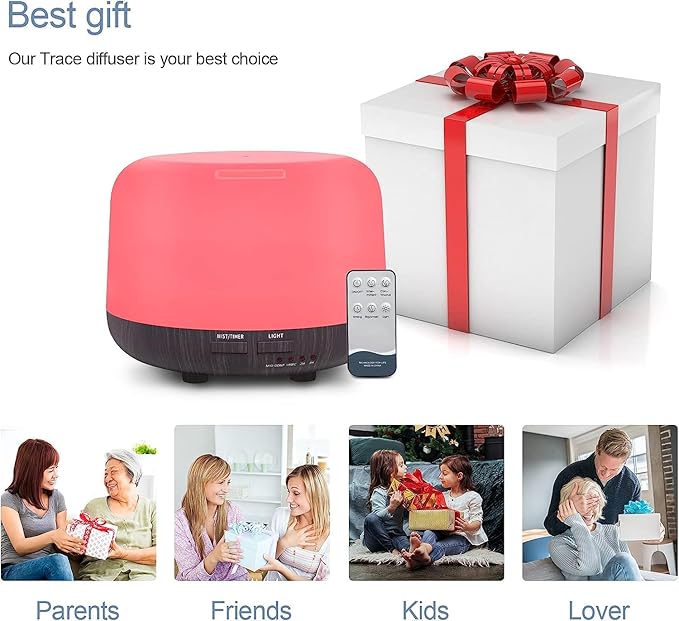 300ML Remote Control Air Diffusers for Essential Oil, Aroma Ultrasonic Scent Diffuser, Aromatherapy Humidfier Diffuser, 7 Color Changing LED Light, Auto-Off, Timer for Home, Room, Office, Kids-CubbioJoy