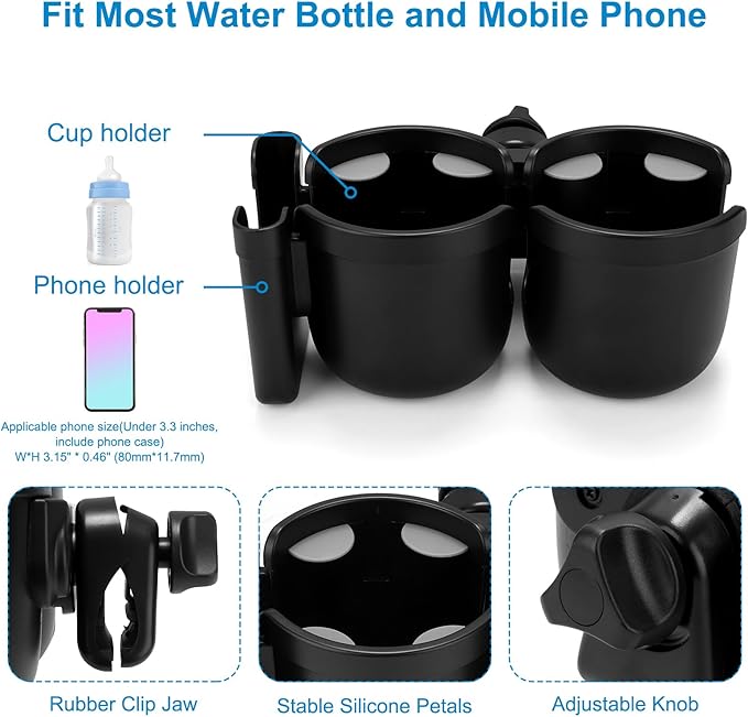 Accmor Stroller Cup Holder with Phone Holder, Bike Cup Holder, Universal Cup Holder for Uppababy Nuna Doona Strollers, 2-in-1 Cup Phone Holder for Stroller, Bike, Wheelchair, Walker, Scooter-CubbioJoy