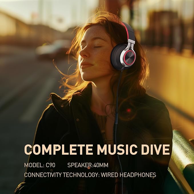 AILIHEN Wired Headphones with Microphone, Over-Ear Foldable Corded Head Phones with Volume Control 3.5mm Jack for Teens Adult Smartphones Chromebook (Red)-CubbioJoy