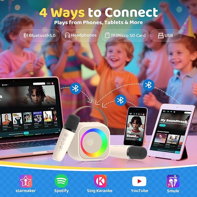 Karaoke Machine for Kids, Toys for 3-12 Years Old Girls Gifts, Kids Karaoke Microphone Machine Toy, Best Fun Christmas Birthday Gifts for 5 6 7 8 9 10 11 Years Teens Girl Boys Beige 2 Mic-CubbioJoy