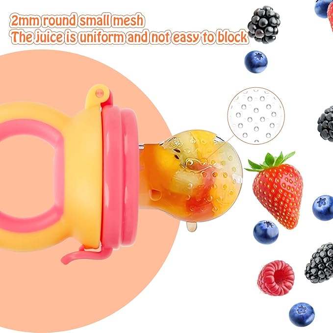 Baby Solids/Frozen Fruit Feeder Pacifier, Infant Teether Toy 4M+, BPA-Free Silicone Pouch & Nipple, Safely Introduce Solids, Teething Relief, 2-Pack (Mickey - Blue Yellow, S/M/L)-CubbioJoy