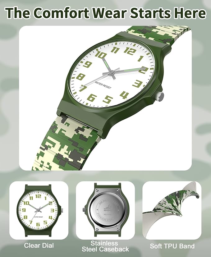 Kids Analog Watch Boys Girls, 30M Waterproof, Sports Watch for Boys, Easy to Read Children's Thin Dial Wrist Watches with Soft Band, for Ages 5-15 Kids Great Birthday Gifts Christmas Day-CubbioJoy