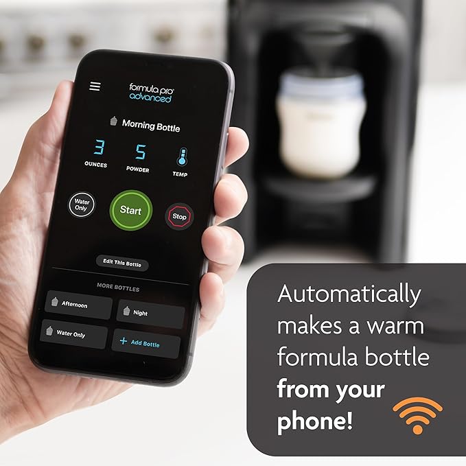 Baby Brezza Formula Pro Advanced WiFi Formula Dispenser - Automatically Mix a Warm Formula Bottle From Your Phone Instantly – Easily Make Bottle With Automatic Powder Blending Machine, Black-CubbioJoy