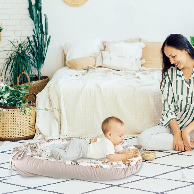 Baby Lounger Cover for Boys Girls, Reversible Baby Nest Cover, Adjustable Baby Lounger Replaceable Cover for Infant Newborn, Portable and Machine Washable, Cotton Gray Elephant Cover Only-CubbioJoy