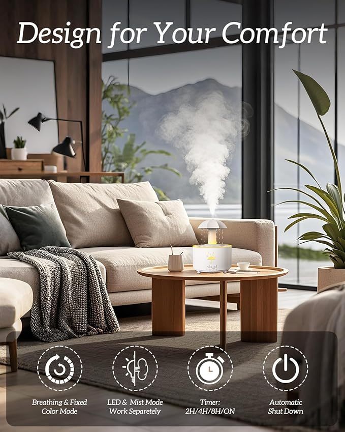 Aesthetic 2-in-1 Humidifier Oil Diffuser with 360° Rotating Raindrop & 7 LED Mood Lights,Ultrasonic Quiet Cool Mist Humidifier for up to 24 Hrs,Ideal Holiday Gifts for Home-CubbioJoy