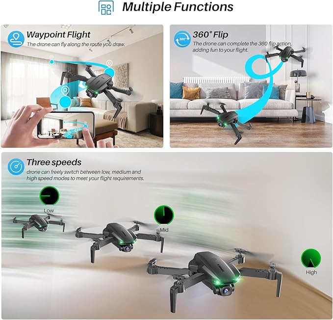 Drone With Camera 1080P for Kids And Adults, RC Quadcopter with Altitude Hold, Mini Drone With One Key Start, Waypoint Fly, Headless Mode, 3D Flip, 3 Speeds, Remote Control Drone for Beginners-CubbioJoy