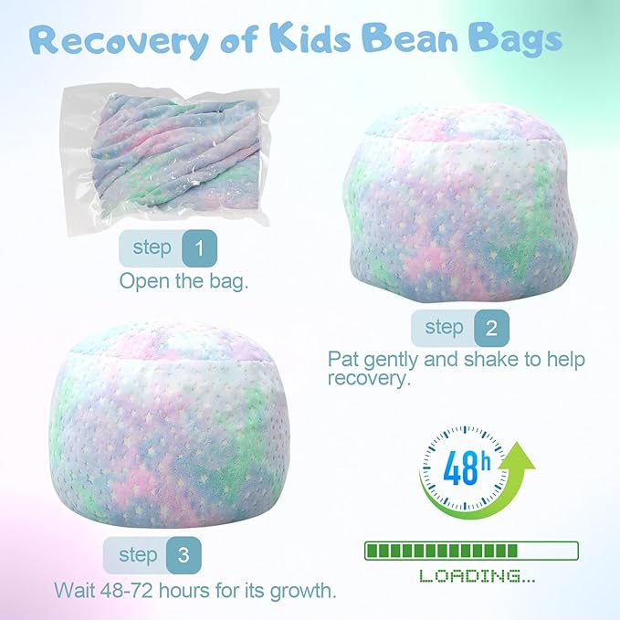 COMAX Kids Bean Bag Chair Turn into Beanbag Bed, Unicorn Toddler Bean Chair for Girl Boy Sleeping, Lazy Children Sofa Couch with Filler, Convertible Child Floor Mattress, Colorful Star-CubbioJoy