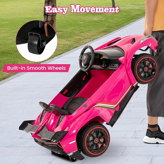 Costzon Pink Lamborghini Ride on Car, 12V Battery Powered 4WD Lambo Kids Car with Remote Control, 3 Speeds, Dual Doors, LED Lights, Horn, Music, Licensed Electric Vehicle for Toddlers Girls Kids Gift-CubbioJoy