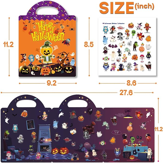 2 Set Halloween Reusable Sticker Books for Toddlers 3+, Halloween Stickers for Kids, Sticker Book for Toddlers 3+ Years, Halloweens Gifts for Kids Girls Boys-CubbioJoy