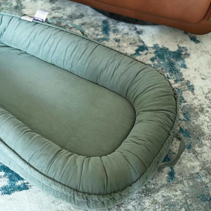 Infant Lounger, Baby Nest Cover for Baby Girls & Boys, Newborn Essentials for Baby 0-18+ Months, 100% Cotton Breathable (Sage Green, Corduroy)-CubbioJoy